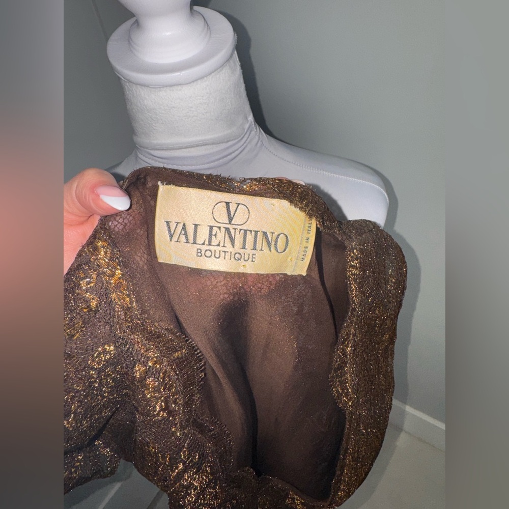 Valentino Garavani Metallic Bronze Lace Top/ Size XS - Picture 6 of 7